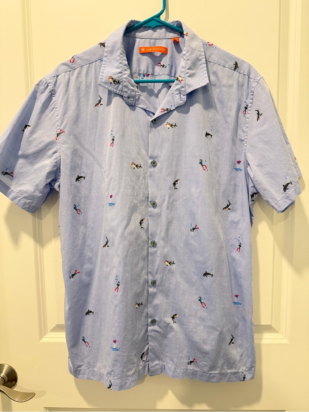 Tori Richard Light Blue Short-Sleeve Embroidered Camp Shirt